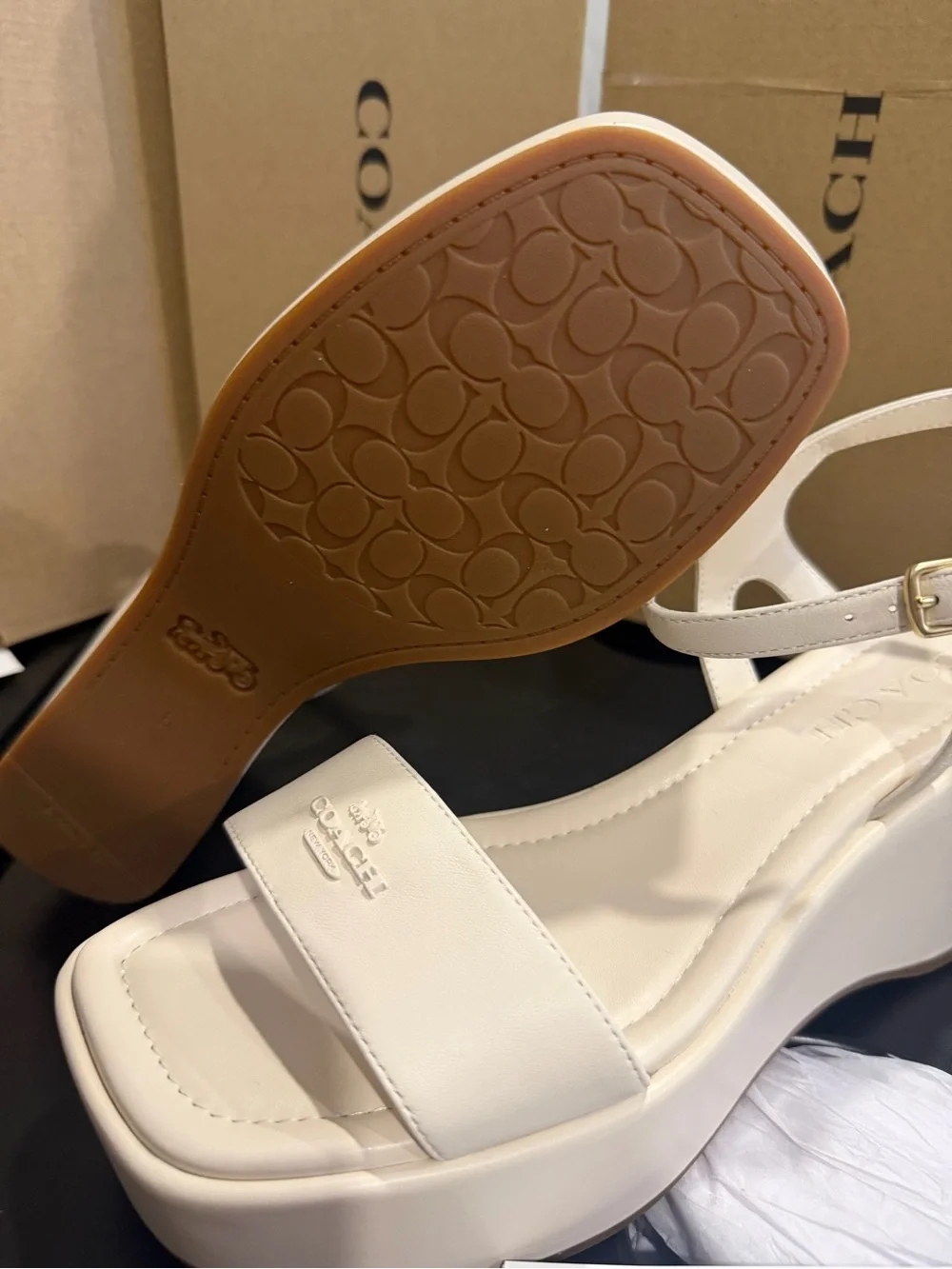 Coach Cream Platform Sandals